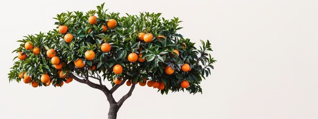 Wall Mural -  A tree laden with numerous ripe oranges against a white backdrop