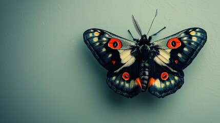 Wall Mural - A Butterfly with Red Eyes on a Light Blue Background