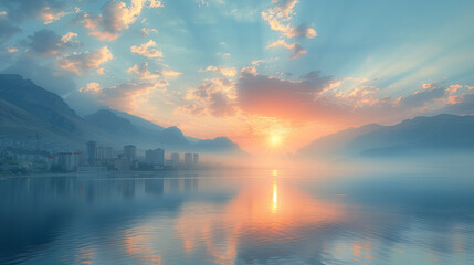 Canvas Print - sunrise over the lake