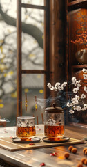 Poster - still life with Chinese style tea and teapot 