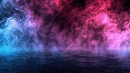 Poster - Abstract colorful ocean landscape with swirling clouds above calm water.. High quality photo.