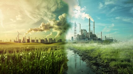 Ecology vs industry background illustration generated by ai