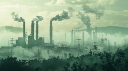 Wall Mural - Ecology vs industry background illustration generated by ai