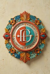 Poster - Ornate Floral Crest with Monogram.