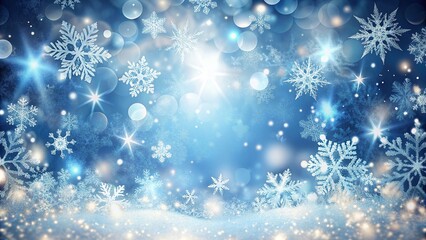 Wall Mural - Abstract winter wonderland background with white snowflakes and sparkling lights, Christmas, abstract, background