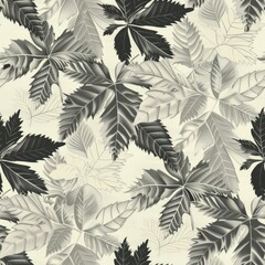 Monochrome Seamless Pattern with Chestnut Leaves.  Ideal for fabric, wallpaper, and textile designs.