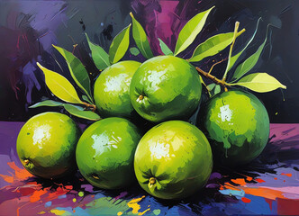 Wall Mural - A vibrant painting of a group of many limes in a dynamic abstract style