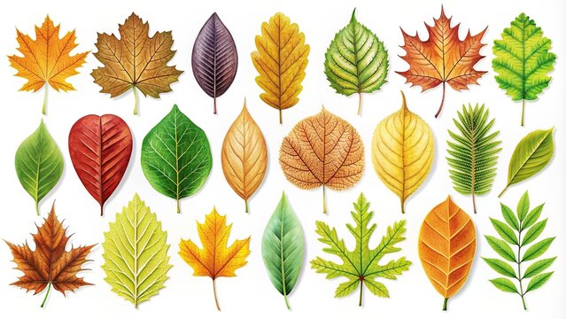 High-quality collection of detailed leaf clip art images for graphic design projects, leaves, foliage, nature