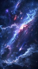 Poster - Cosmic Spectacle:Breathtaking Celestial Phenomenon with Auroras,Comets,and Meteor Showers in a Cinematic Digital Painting