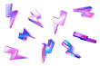 © Игорь Жуков - 3d set neon charger symbol on isolated background. Holographic sign thunder. Symbol of energy, danger. Minimalistic electrical discharge