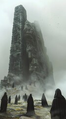 Poster - Ritual Sacrifice at a Remote Stone Circle with Towering Monolithic Structure and Billowing Mist