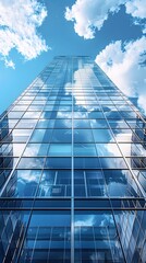 Poster - Sleek Mirrored Glass Skyscraper Reflecting the Vibrant Urban Skyline in an Architectural Masterpiece