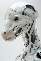 Poster - Striking Robotic Animal Creature with Transparent Advanced Facial Features in Minimalist White Setting