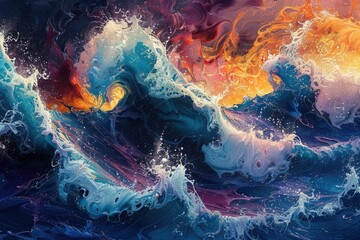 Poster - captivating swirls of vibrant ocean waves in surreal fluid motion a digital art rendering of an abst