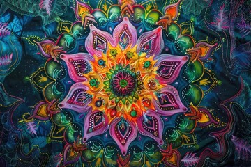 Poster - Mesmerizing psychedelic mandala with intricate symmetrical patterns vibrant colors and a captivating cosmic energy
