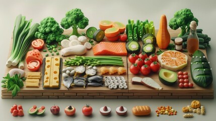 Poster - Customizable 3D Food Preference Settings Layout Showcasing a Variety of Healthy Ingredients and Dietary Options for a Balanced Lifestyle and Wellness