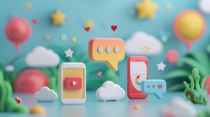 Poster - Vibrant 3D pop up notification alerts reminders and messages displayed on mobile device screens or application interfaces  Cartoon style user interface elements and digital design graphics