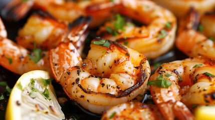 Wall Mural - Grilled shrimp with lemon and spices