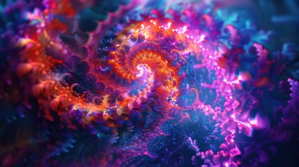 Poster - Mesmerizing kaleidoscope of swirling neon fractals with intricate captivating patterns that evoke a sense of otherworldly beauty and complexity  This digital artwork showcases a vibrant dynamic