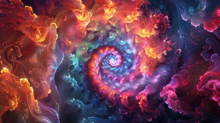 Poster - Mesmerizing fractal swirl of vibrant neon colors and intricate patterns evoking a sense of otherworldly beauty complexity and cosmic wonder  This digital artwork invites the viewer into a captivating