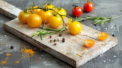 Wall Mural - Yellow tomatoes on the cutting board in the kitchen