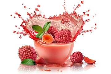 Wall Mural - Lychee fruit juice splash isolated on white background. copy space, Generative ai