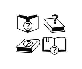 help book with question mark icons symbol vector design black white color illustration collection set