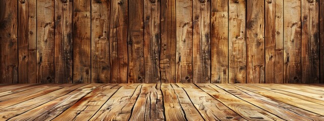  A wood floor with a wooden wall in the background, featuring a wooden floor in the foreground