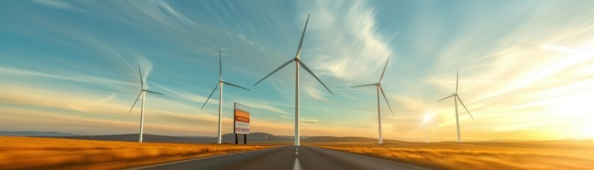 Wall Mural - Wind turbines on a scenic road.