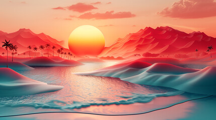 Wall Mural - sunset in the mountains abstract illustration