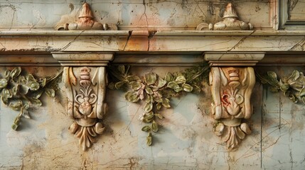 Poster -  intricate, carved architectural details, featuring decorative foliage