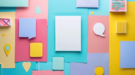 Poster - Colorful paper squares form a modern backdrop for advertising design, with blank space for branding concepts to shine. Generative AI