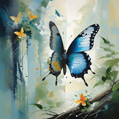 Wall Mural - Vector watercolor illustration background with butterfly