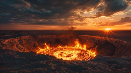 Wall Mural - 5. Discover the otherworldly allure of the Door to Hell, Turkmenistan, where the fiery crater's flames dance endlessly, creating a surreal and captivating scene in the heart of the desert.