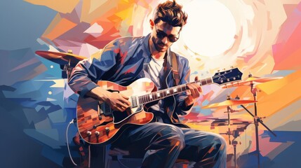 Musician performing songs from a new album, new album, art and performanceVector graphic illustration appropriate to the content