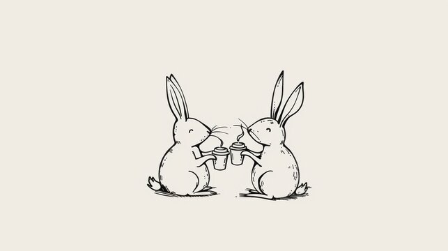 A couple of rabbits standing next to each other