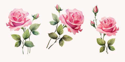 Wall Mural - Three pink roses are shown in different positions, with one in the foreground