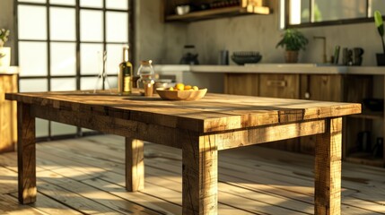 Wall Mural - Wooden kitchen table for showcasing products