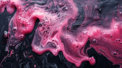 Wall Mural - Painting of abstract fluid acrylic ink cloud on black background, marbled pink ink cloud with abstract ink cloud