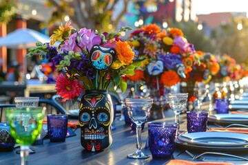 Wall Mural - Colorful ceramic skulls. Day of the dead concept. Mexican traditional holiday. Seattle, USA 