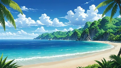 Wall Mural - Exotic beach views, anime background 