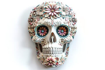 Wall Mural - Mexico decorated pink skull, dia de los muertos skull isolated on white background