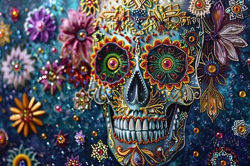 Wall Mural - Dia de los muertos traditional calavera sugar skull decorated with flowers the day of the dead illustration