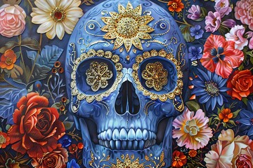 Wall Mural - Dia de los muertos traditional calavera sugar skull decorated with flowers the day of the dead illustration