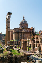 Wall Mural - Rome, Italy. Temple of Venus the Progenitor. Forum Iulium, Santi Luca e Martin - Catholic Church. Roman forum