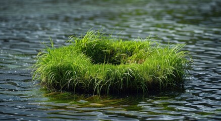Wall Mural - Green Grass Island in a Calm Lake