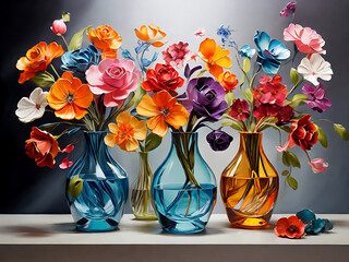 Wall Mural - Colorful flowers in a beautiful glass vase.