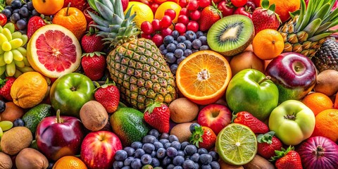 Fresh and colorful assortment of various fruits on display , healthy, organic, vibrant, food, nutrition, natural, ripe, juicy