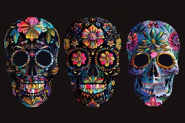 Wall Mural - Day of the dead beautiful colorful illustration, sugar skull decorated with flowers