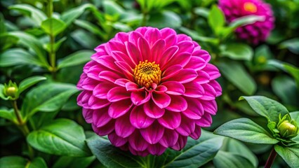 Wall Mural - Close-up photo of a vibrant pink flower surrounded by lush green leaves in a garden, pink, flower, close-up, vibrant, nature